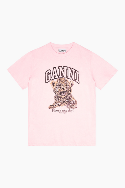 Basic Jersey Leopard Relaxed T-shirt T4161 - Chalk Pink - GANNI