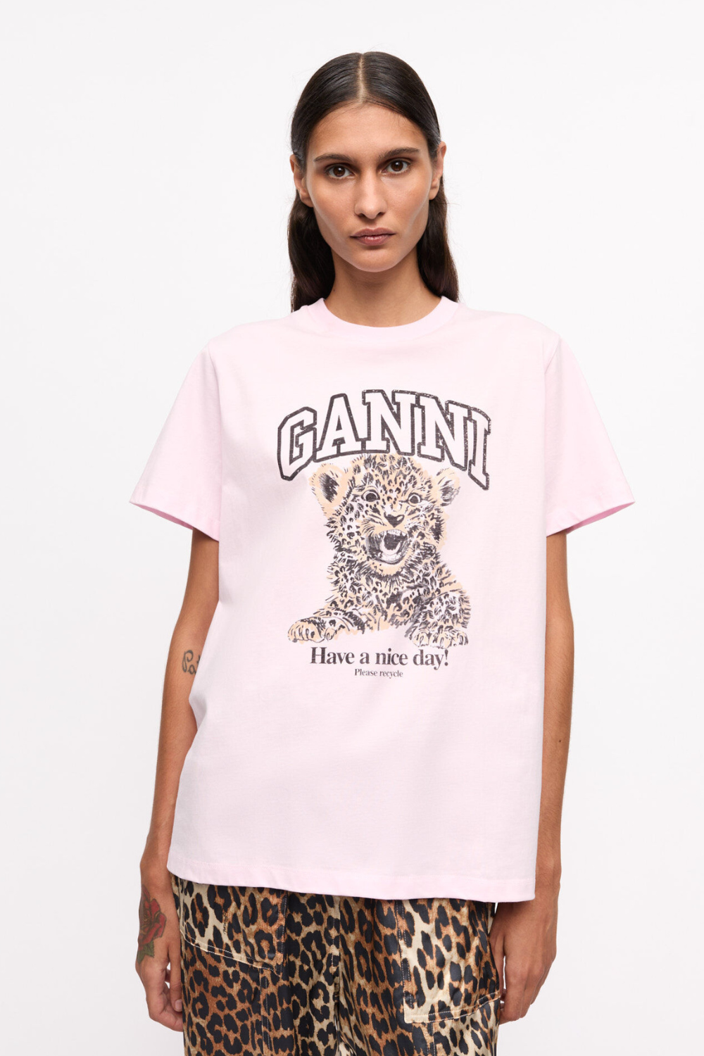 Basic Jersey Leopard Relaxed T-shirt T4161 - Chalk Pink - GANNI