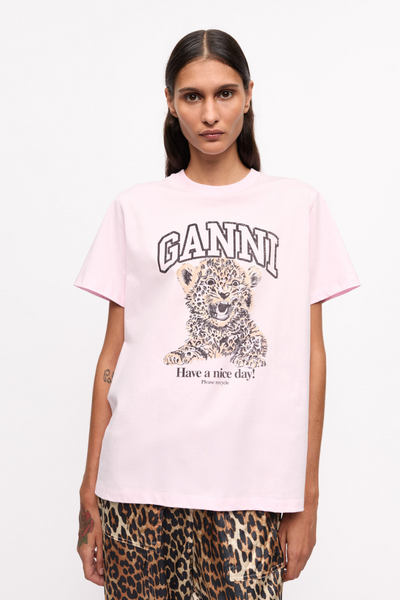 Basic Jersey Leopard Relaxed T-shirt T4161 - Chalk Pink - GANNI