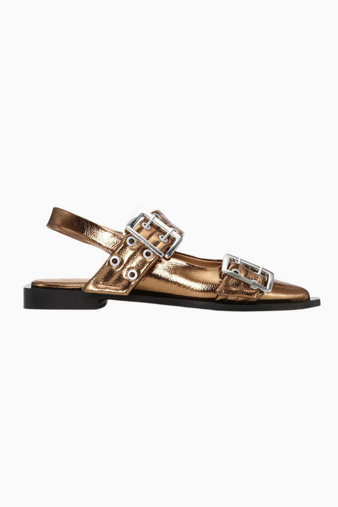 Feminine Buckle Ballerina Metallic S2799 - Bronze - GANNI