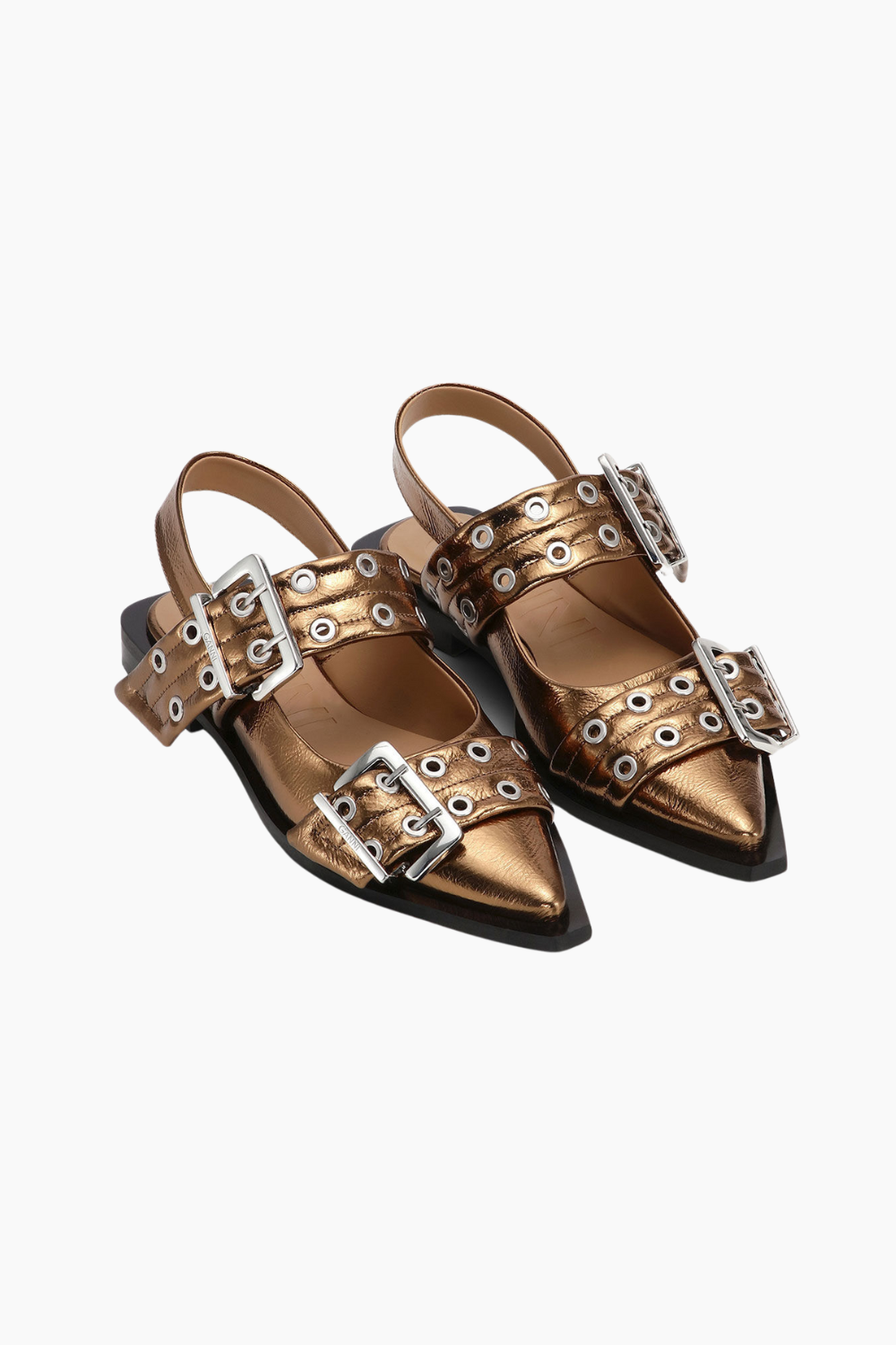 Feminine Buckle Ballerina Metallic S2799 - Bronze - GANNI