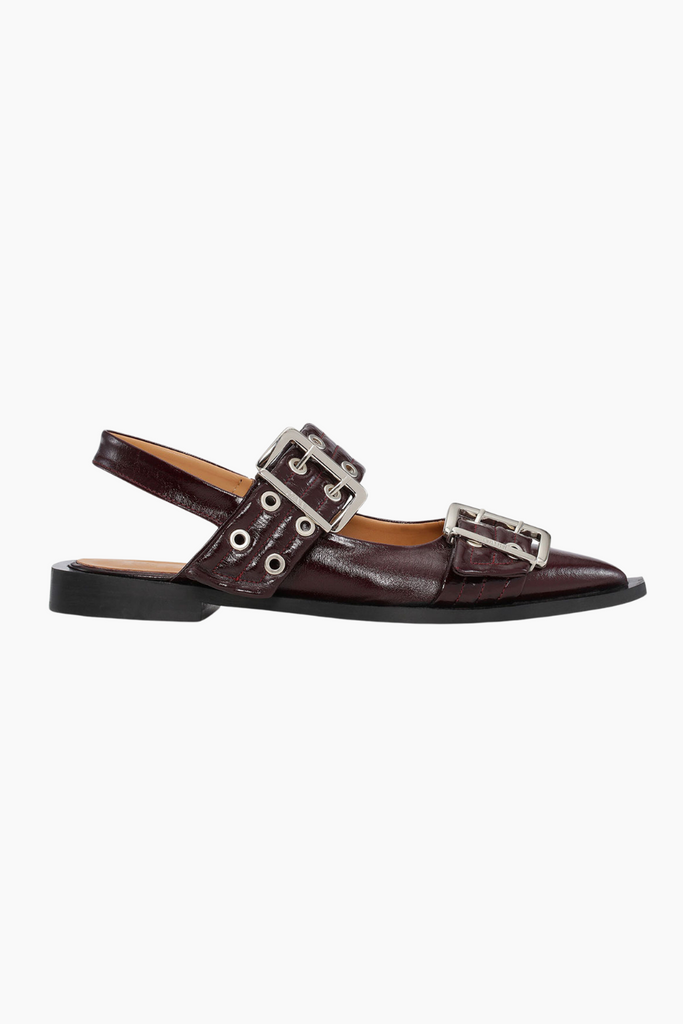 Feminine Buckle Ballerina Naplack S2818 - Burgundy - GANNI