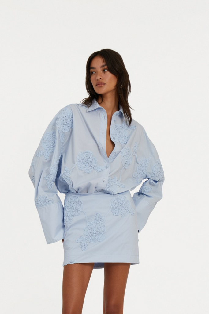 Flower Oversized Shirt - Skyway Blue - ROTATE