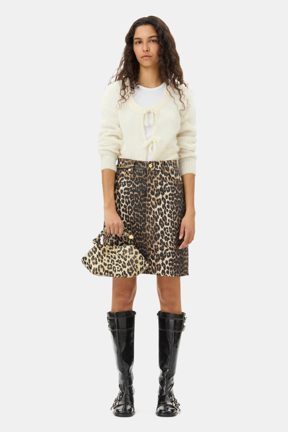 Foil Print Denim Skirt J1607 - Leopard - GANNI