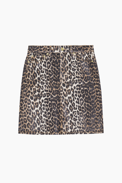 Foil Print Denim Skirt J1607 - Leopard - GANNI