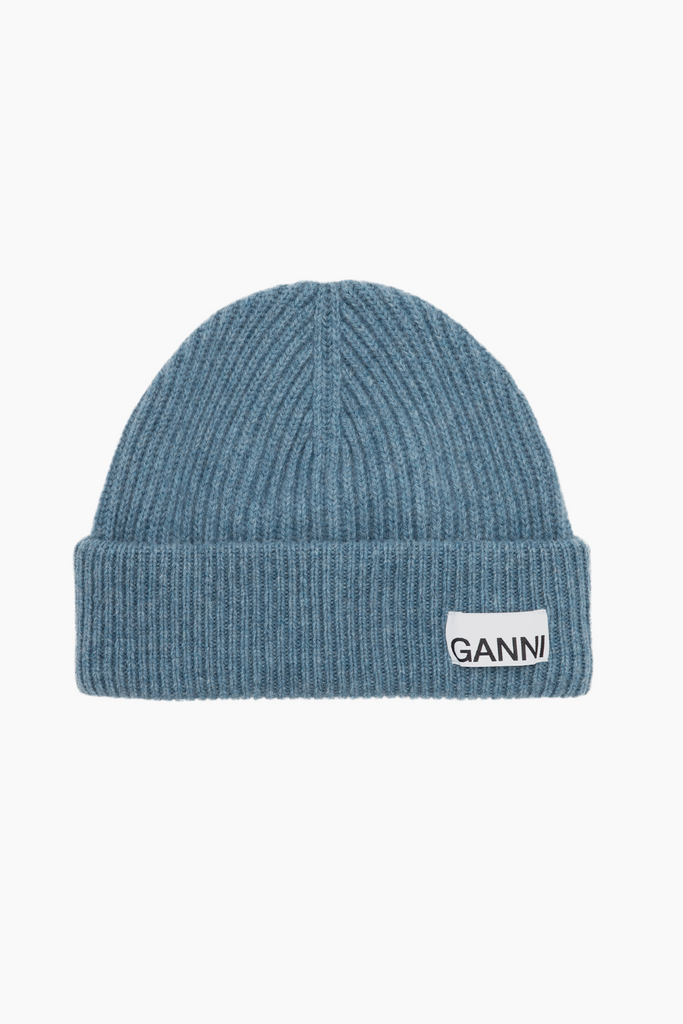 Light Structured Rib Knit Beanie A6238 - Dusty Blue- GANNI