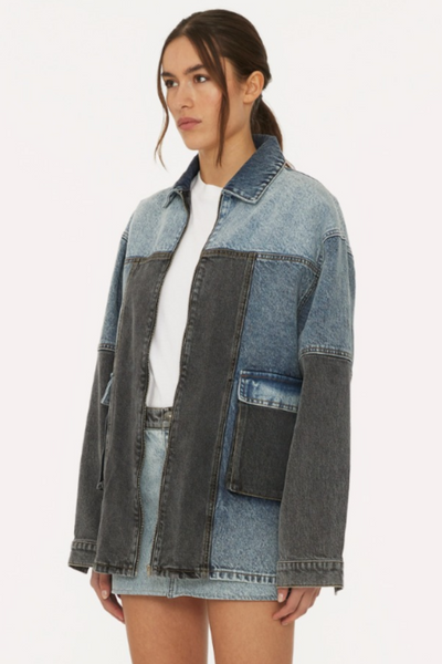 Oversized Patchwork Jacket - Medium Blue Denim - ROTATE