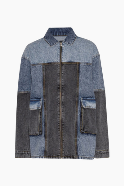 Oversized Patchwork Jacket - Medium Blue Denim - ROTATE