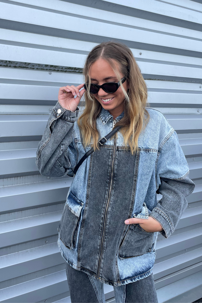 Oversized Patchwork Jacket - Medium Blue Denim - ROTATE