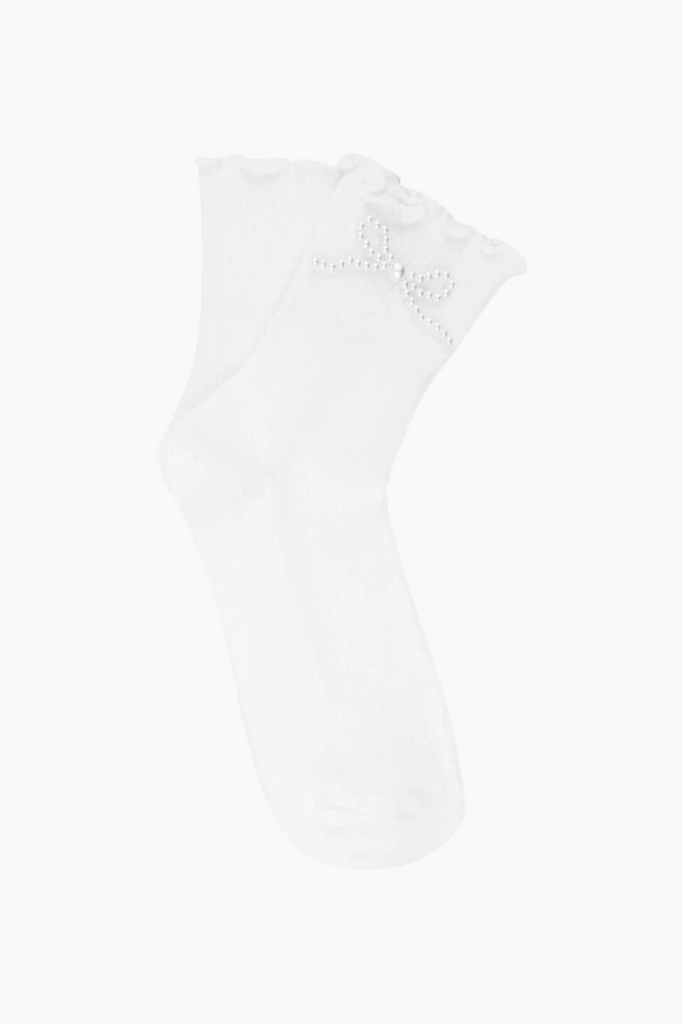 Pearly Bow Socks - White - Sui Ava