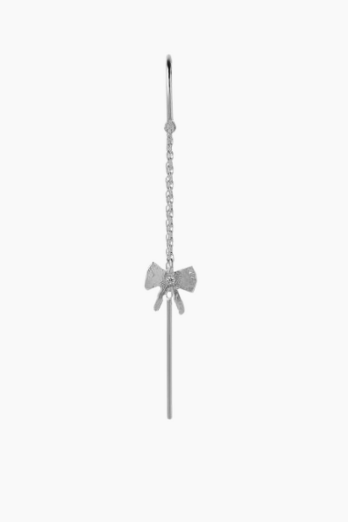 Petite Bow Double Chain Earring - Silver - Stine A