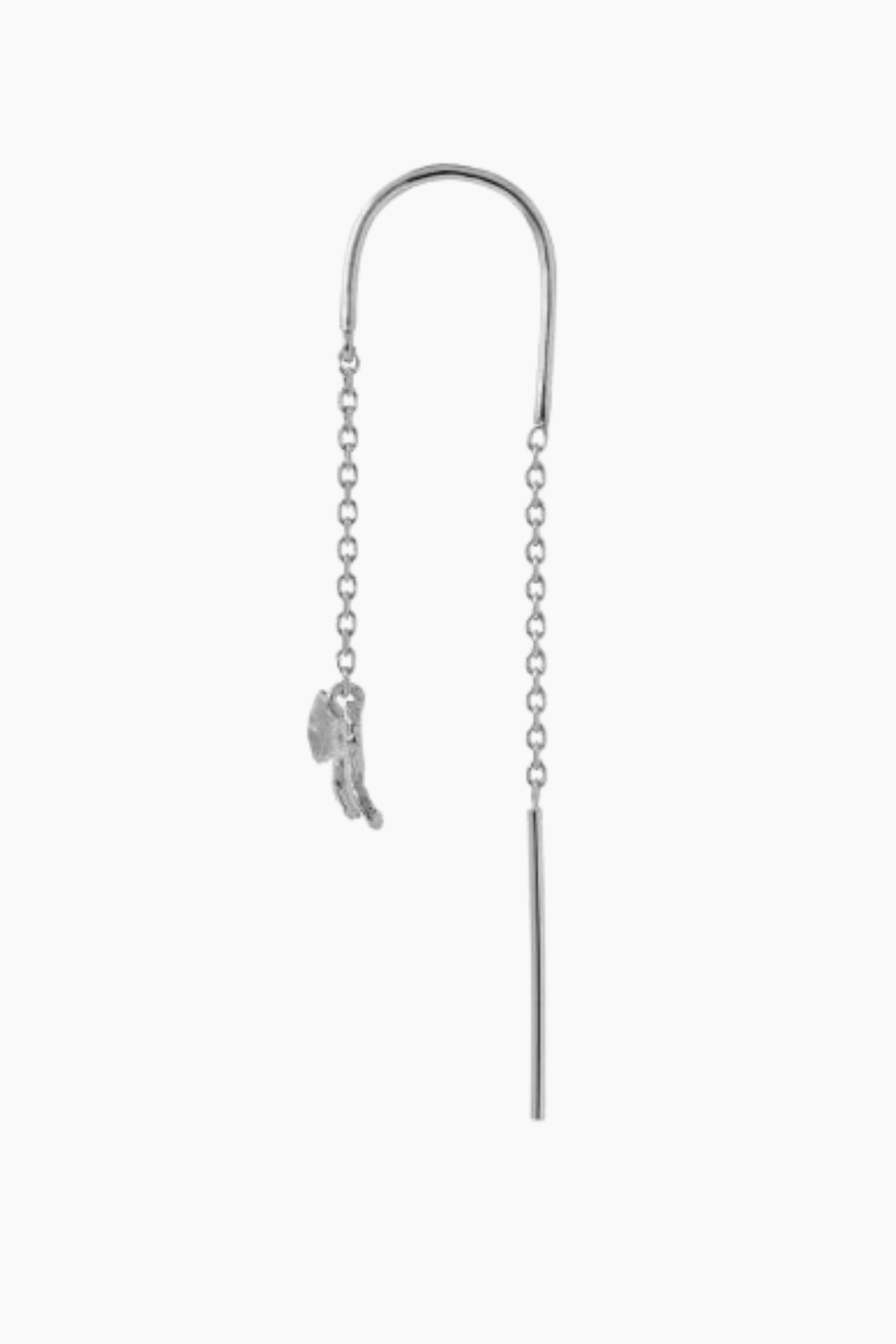 Petite Bow Double Chain Earring - Silver - Stine A