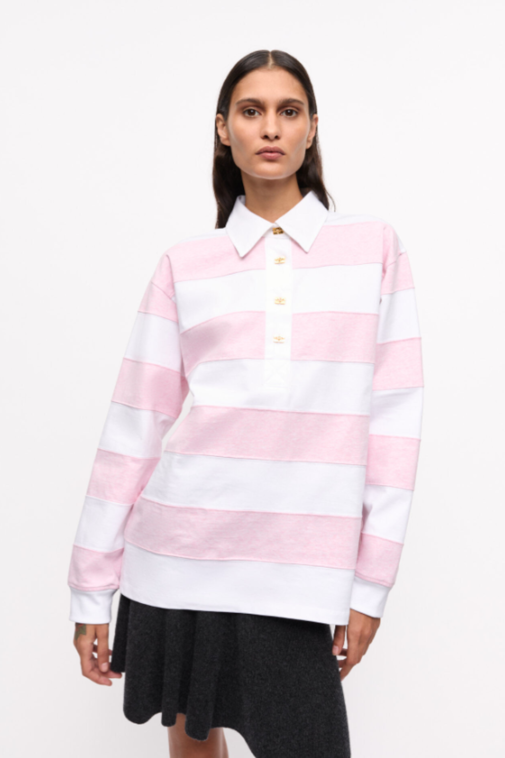 Striped Heavy Cotton Polo T4121 - Mauve Chalk - GANNI