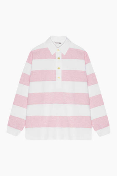 Striped Heavy Cotton Polo T4121 - Mauve Chalk - GANNI