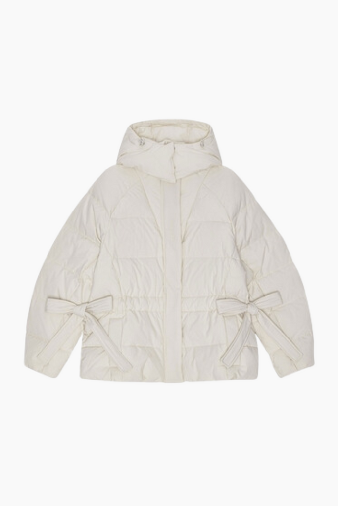 Tech Seersucker Oversized Puffer Jacket F9690 - Tofu - GANNI