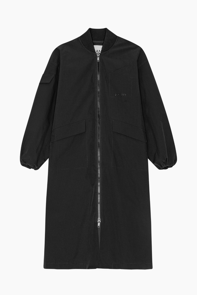 Tech Seersucker Oversized Shell Coat F9468 - Black - GANNI