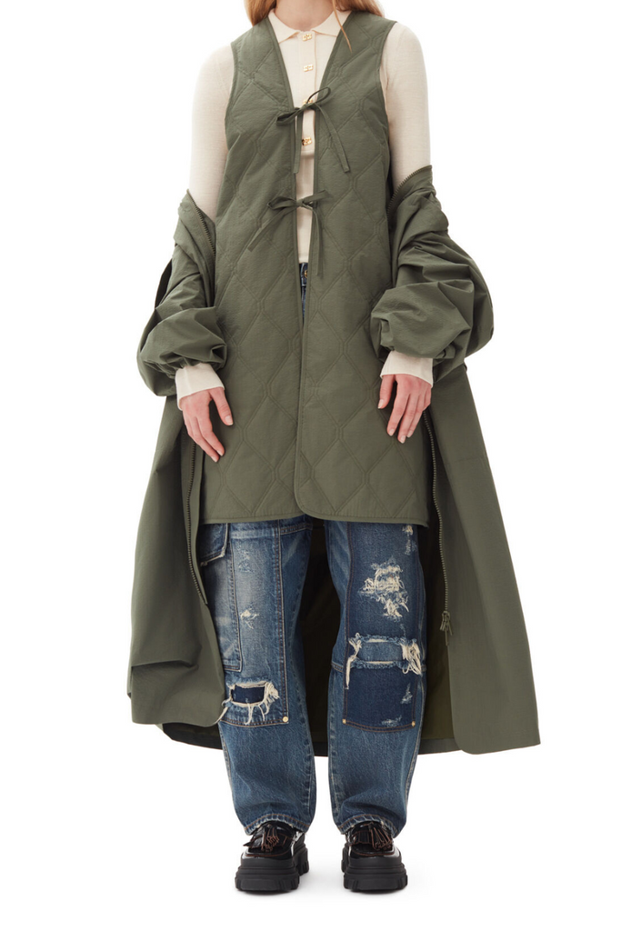 Tech Seersucker Oversized Shell Coat F9717 - Beetle - GANNI