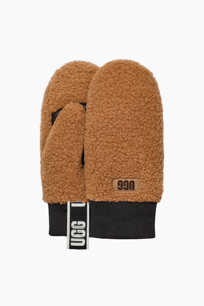 W UGGfluff Mitten With Logo Tape - Chestnut - UGG