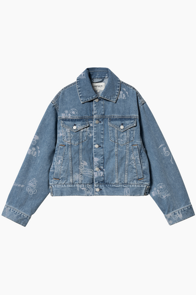 W' Stamp Jacket - Stamp Print, Blue (Bleached) - Carhartt WIP