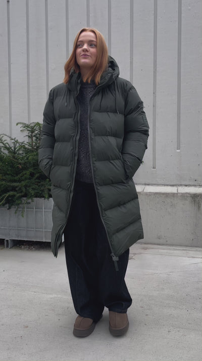 Long Puffer Jacket - Green - Rains